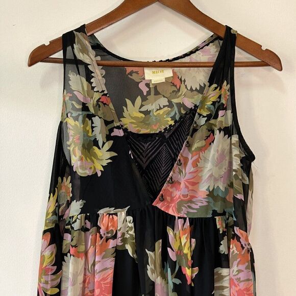 Anthropologie Maeve Violetta Black Floral Babydoll Swing Dress - Picture 5 of 10